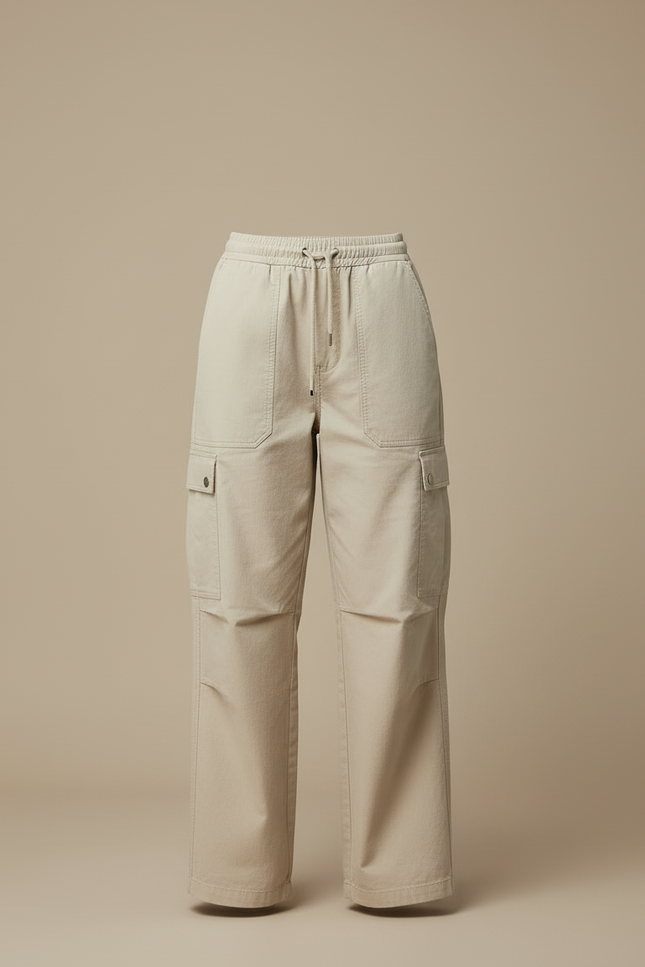 Pantalon Cargo Beige Ample Décontracté Fluide - Gabardine - vue 3