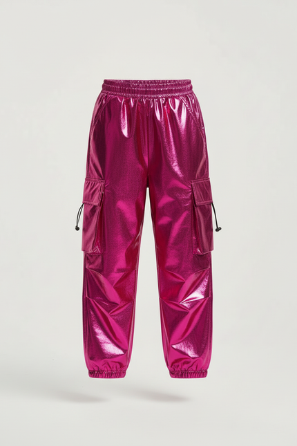 Pantalon Cargo Fuchsia Brillant Ample Fille - Rose Polyester - vue 3