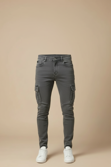 Pantalon Cargo Gris Skinny Multipoches Coton Homme - Jean - vue 3
