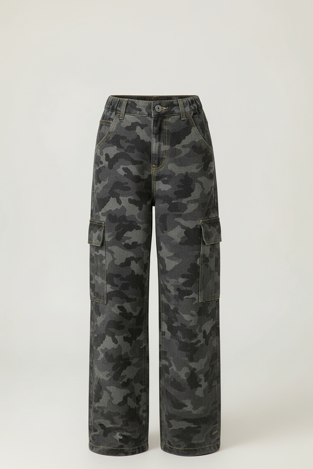 Pantalon Cargo Camouflage Ample Multipoches Denim Enfant - Multicolore Jean - vue 3