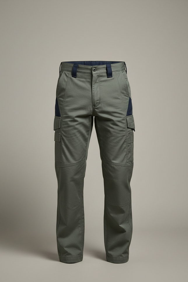 Pantalon Cargo Vert Militaire Droit Multipoches Bicolore Décontracté - Kaki Toile - vue 3