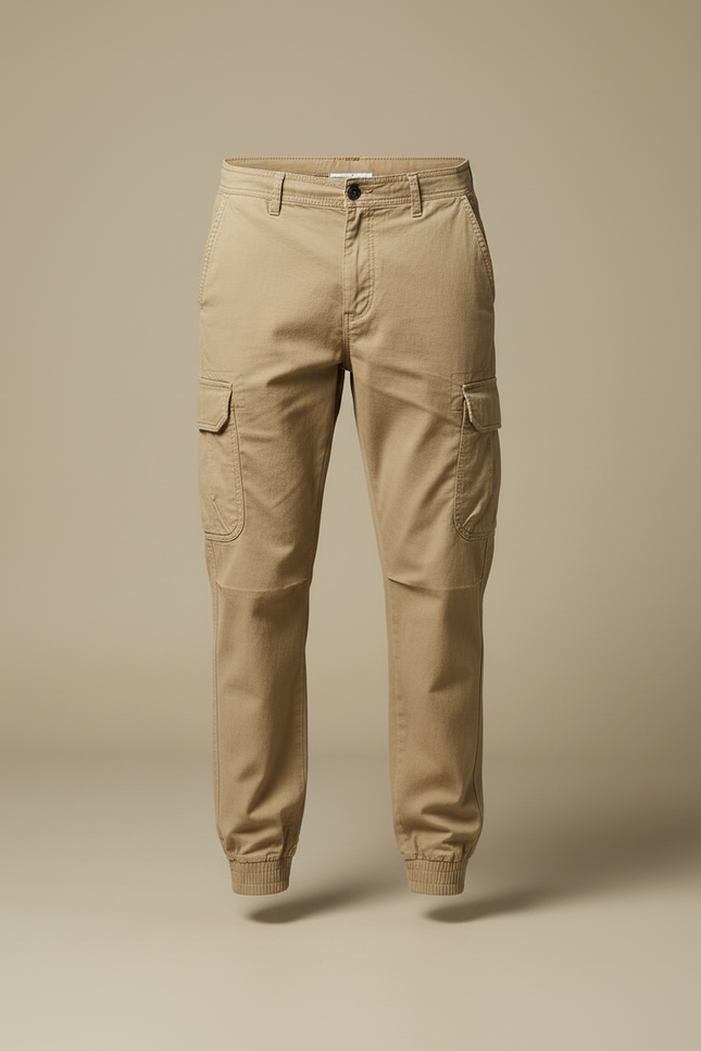 Pantalon Cargo Beige Coton Jogger Multipoches Homme - vue 3