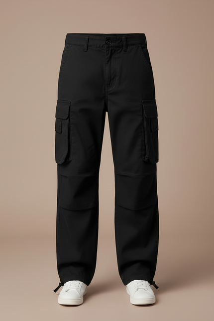 Pantalon Cargo Noir Ample Multipoches Enfant Garçon - Gabardine - vue 3