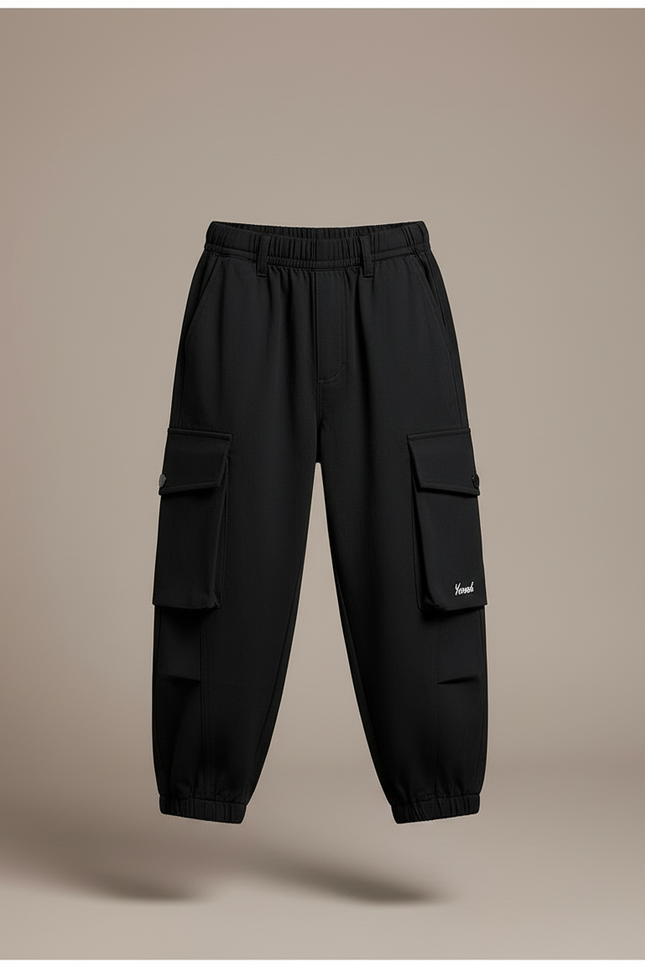 Pantalon Cargo Noir Ample Garçon Poches - Toile - vue 3
