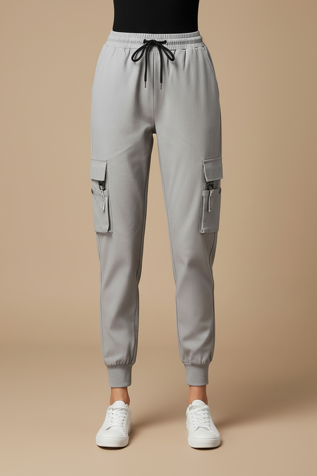 Pantalon Cargo Gris Femme Décontracté Multi-Poches Coton - Polyester - vue 3