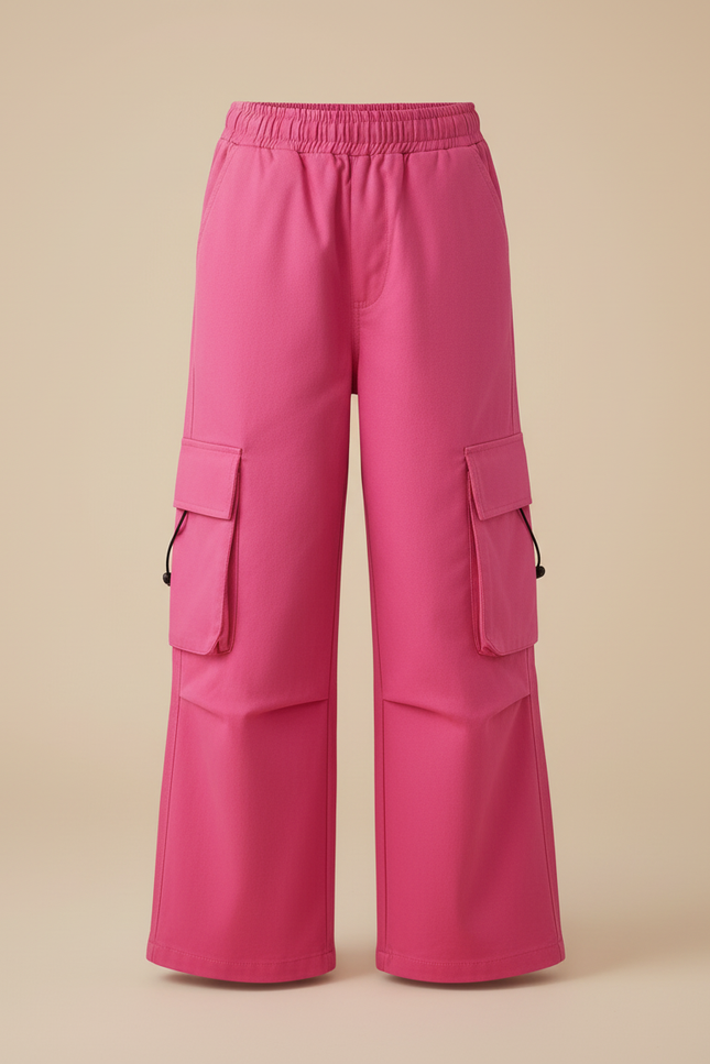 Pantalon Cargo Rose Fuchsia Ample Fille Multipoches - Gabardine - vue 3