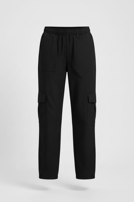 Pantalon Cargo Noir Ample Élastique Fille Coton - vue 3