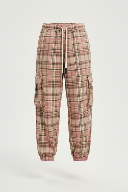 Pantalon Cargo Rose Plaid Ample Décontracté Poches - Coton - vue 3