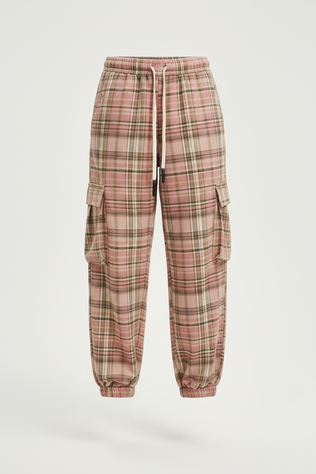 Pantalon Cargo Rose Plaid Ample Décontracté Poches - Coton - vue 3