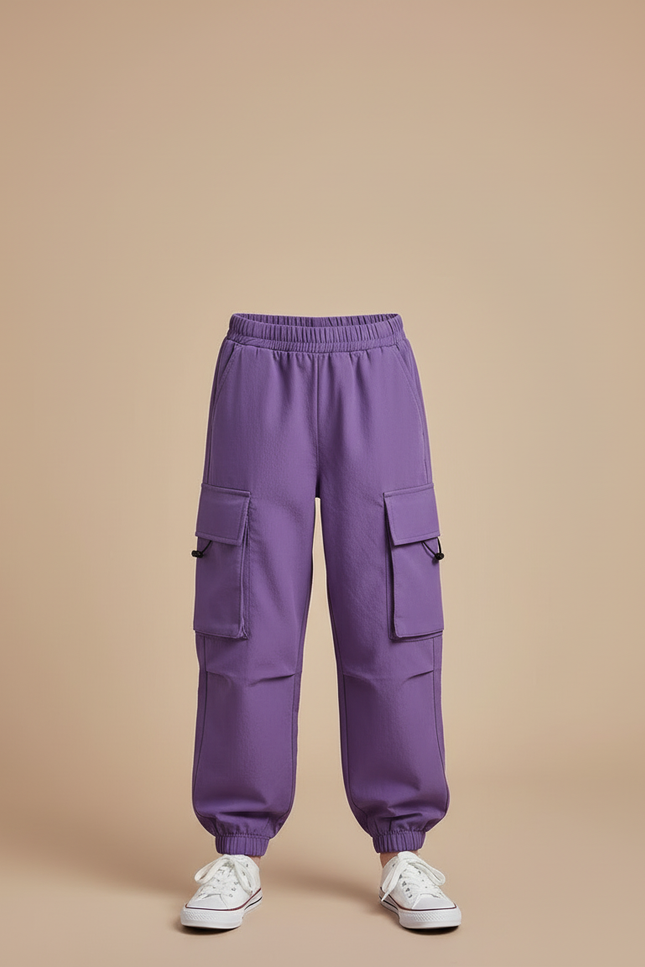 Pantalon Cargo Violet Ample Fille Décontracté Poches - Polyester - vue 3