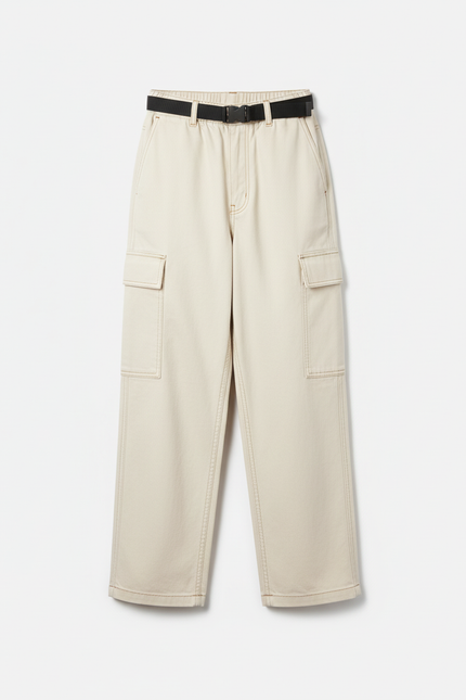 Pantalon Cargo Beige Ample Ceinturé Multipoches Enfant - Toile - vue 3