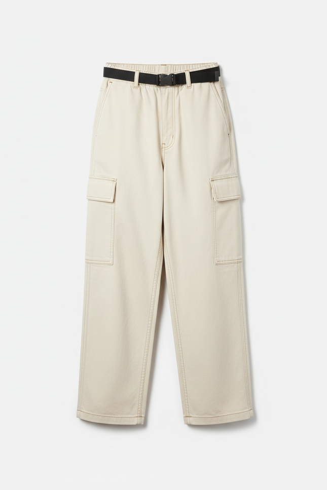 Pantalon Cargo Beige Ample Ceinturé Multipoches Enfant - Toile - vue 3