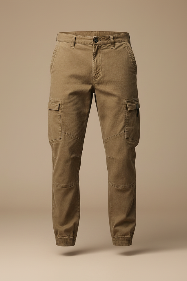 Pantalon Cargo Homme Marron Coton Coupe Droite - Kaki Toile - vue 3