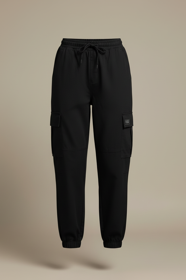 Pantalon Cargo Noir Femme Taille Haute Jogger - Polyester - vue 3