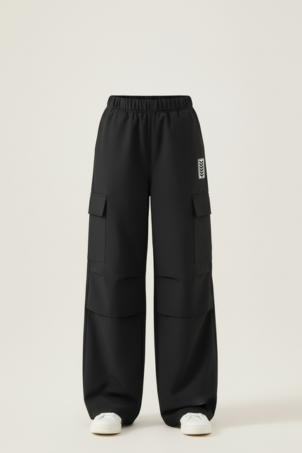Pantalon Cargo Noir Ample Poches Latérales Enfant - Gabardine - vue 3