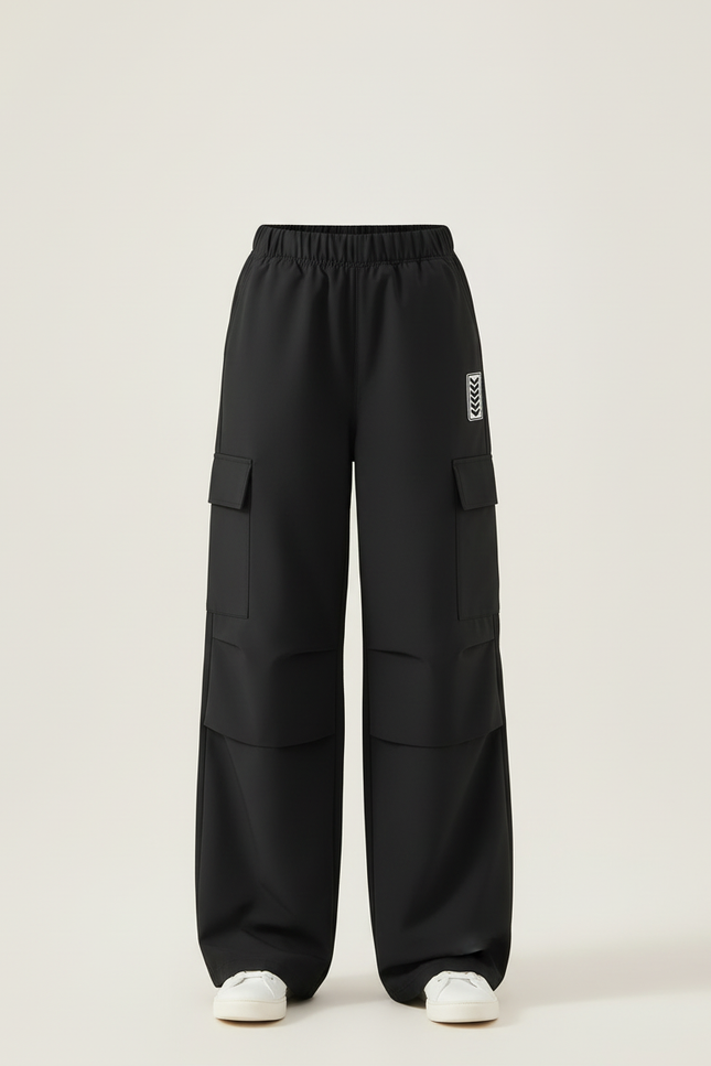 Pantalon Cargo Noir Ample Poches Latérales Enfant - Gabardine - vue 3