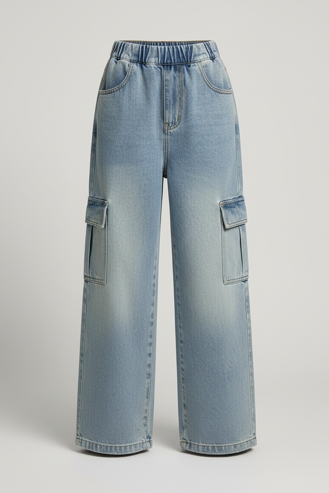 Pantalon Cargo Jean Ample Bleu Enfant - vue 3