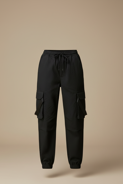 Pantalon Cargo Noir Ample Jogger Femme - Toile - vue 3