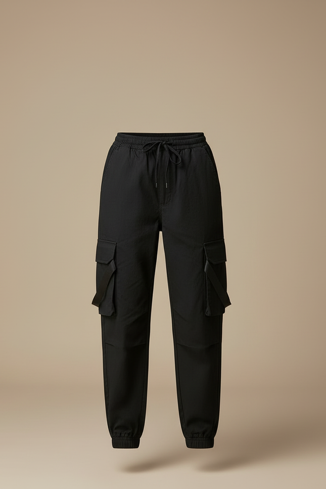 Pantalon Cargo Noir Ample Jogger Femme - Toile - vue 3