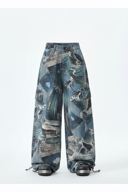 Pantalon Cargo Ample Denim Imprimé Patchwork Enfant - Jean - vue 3