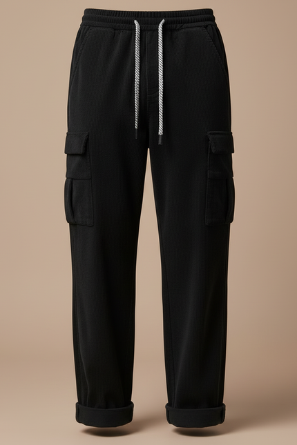 Pantalon Velour Cargo Homme - Noir Cordé - vue 3