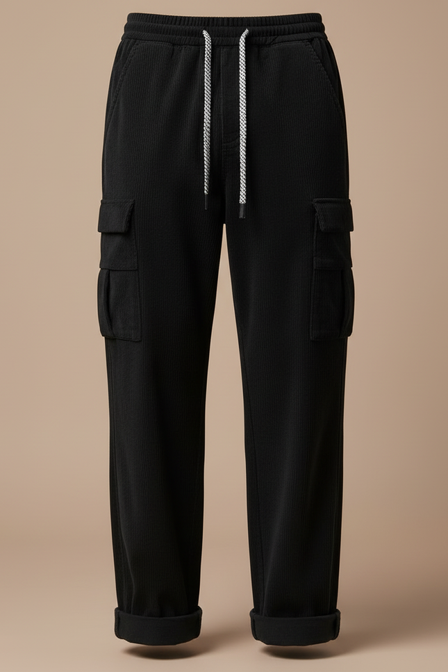 Pantalon Velour Cargo Homme - Noir Cordé - vue 3