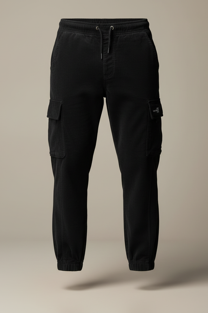Pantalon Cargo Noir Côtelé Ample Homme - Cordé - vue 3