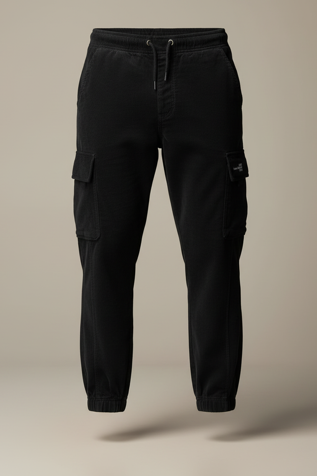 Pantalon Cargo Noir Côtelé Ample Homme - Cordé - vue 3