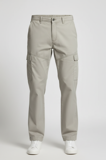 Pantalon Cargo Gris Coton Décontracté Multipoches - Kaki Toile - vue 3