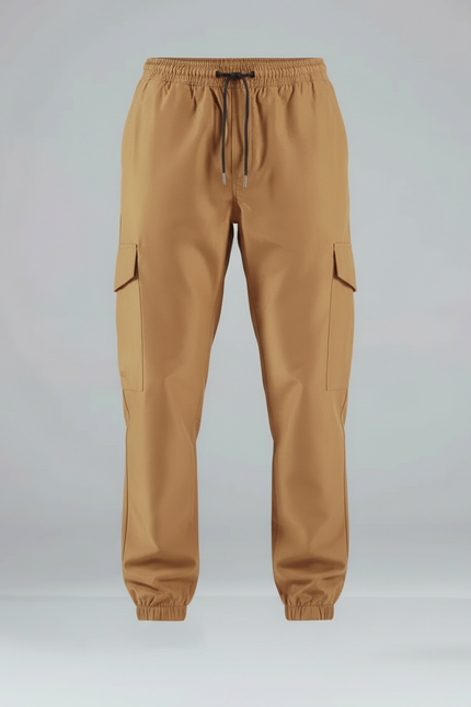 Pantalon Cargo Homme Marron Cordon Fluide Casual - Camel Polyester - vue 3