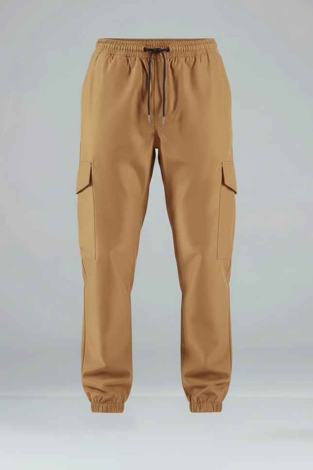 Pantalon Cargo Homme Marron Cordon Fluide Casual - Camel Polyester - vue 3