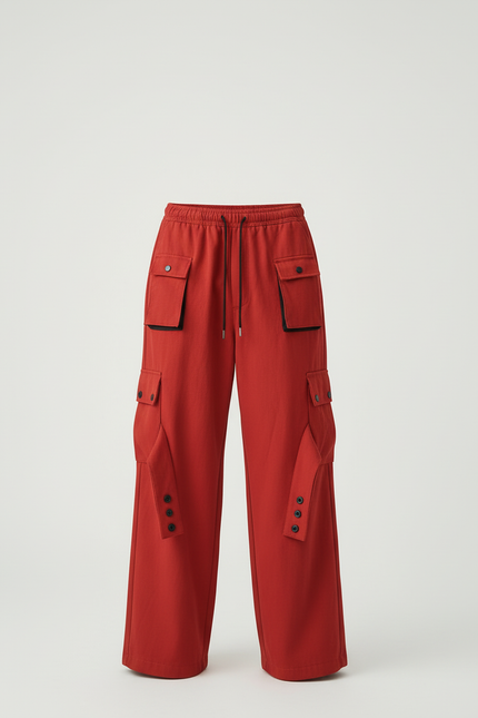 Pantalon Cargo Rouge Ample Multi-Poches Homme - Toile - vue 3