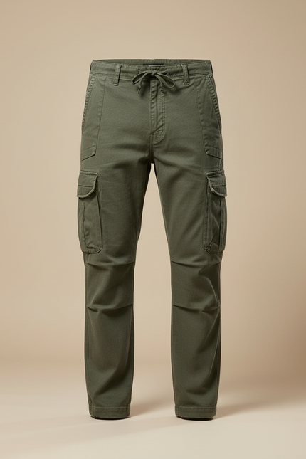 Pantalon Cargo Homme Vert Kaki Coton Multipoches - vue 3