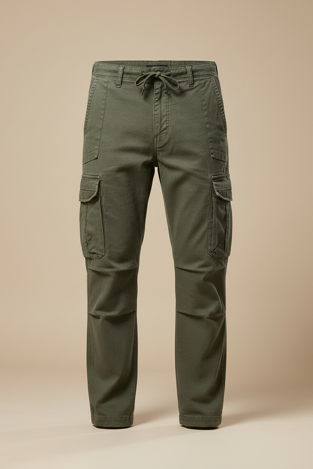 Pantalon Cargo Homme Vert Kaki Coton Multipoches - vue 3