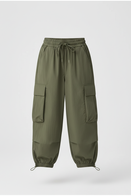 Pantalon Cargo Kaki Ample Décontracté Multipoches Enfant - Polyester - vue 3