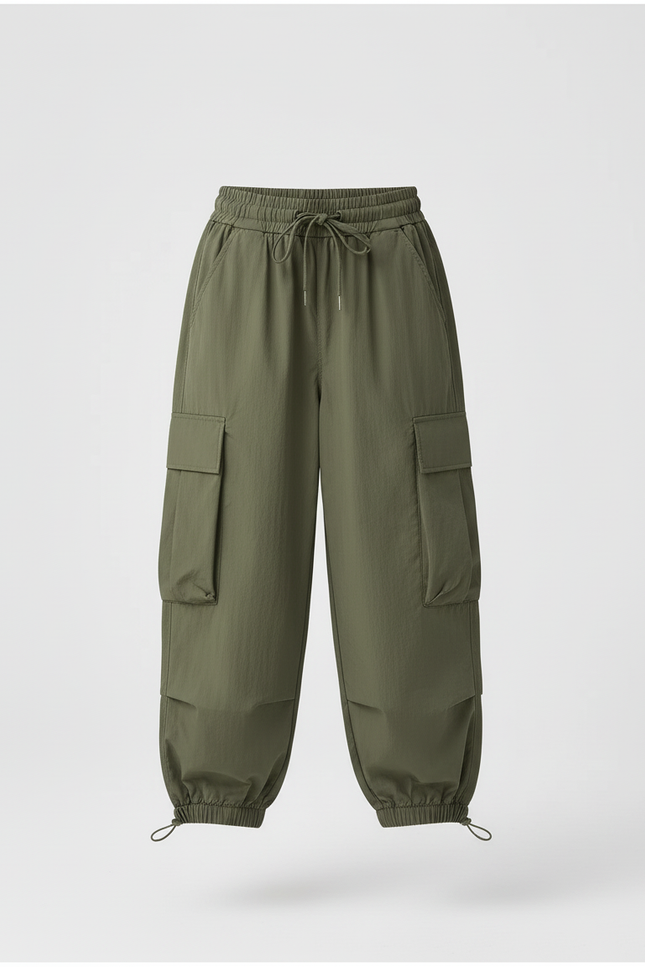 Pantalon Cargo Kaki Ample Décontracté Multipoches Enfant - Polyester - vue 3