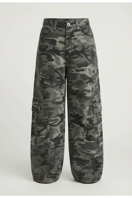 Pantalon Cargo Camouflage Gris Ample Fille - Jean - vue 3