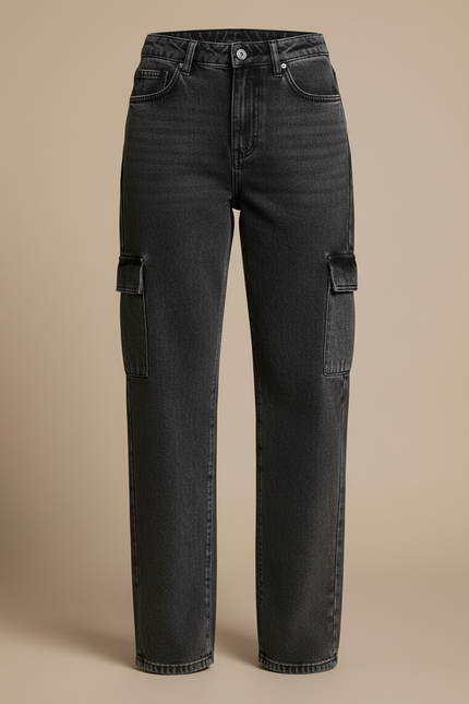 Pantalon Jeans Cargo Femme - Gris - vue 3