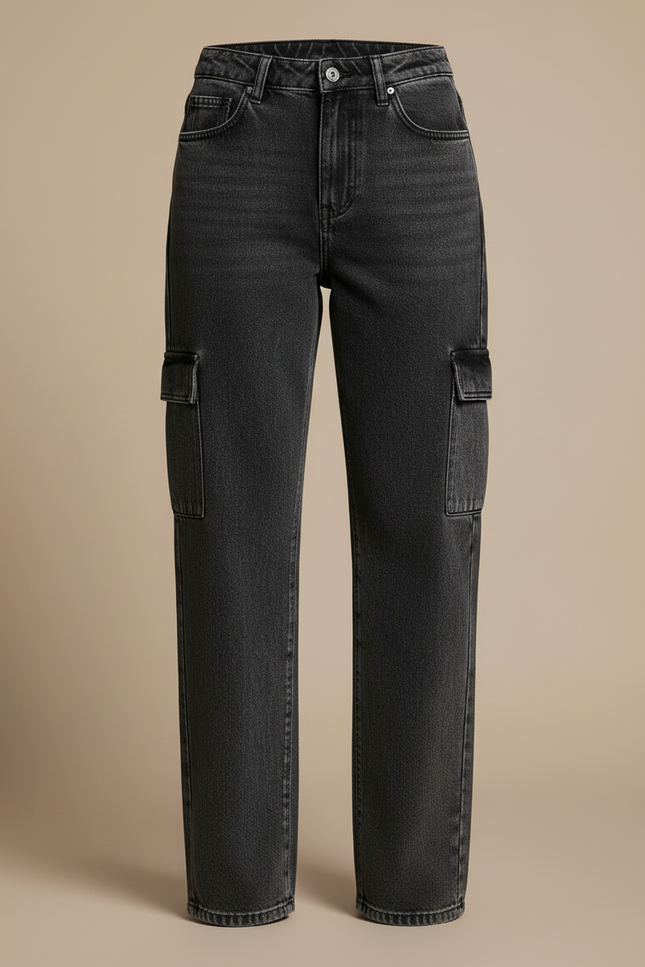 Pantalon Jeans Cargo Femme - Gris - vue 3
