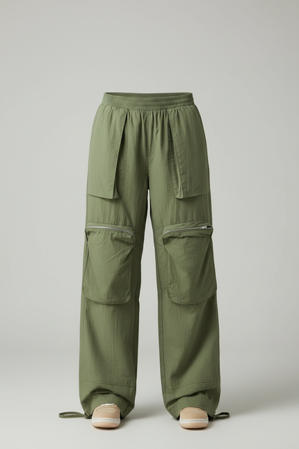 Pantalon Cargo Vert Fluide Multipoches Décontracté Femme - Kaki Polyester - vue 3