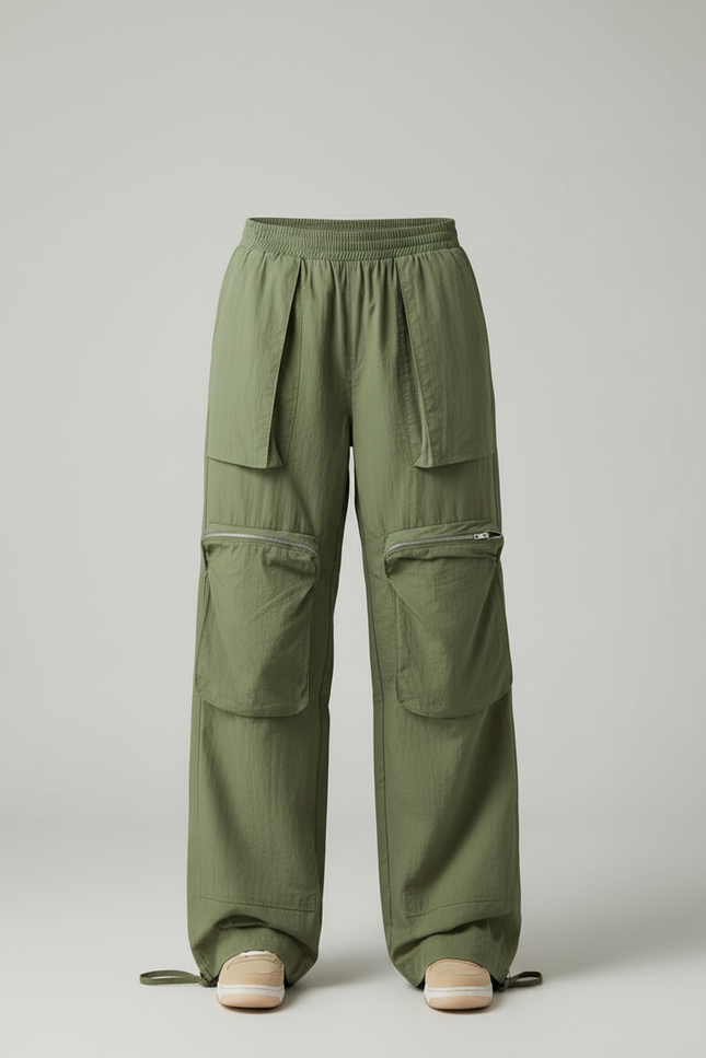 Pantalon Cargo Vert Fluide Multipoches Décontracté Femme - Kaki Polyester - vue 3