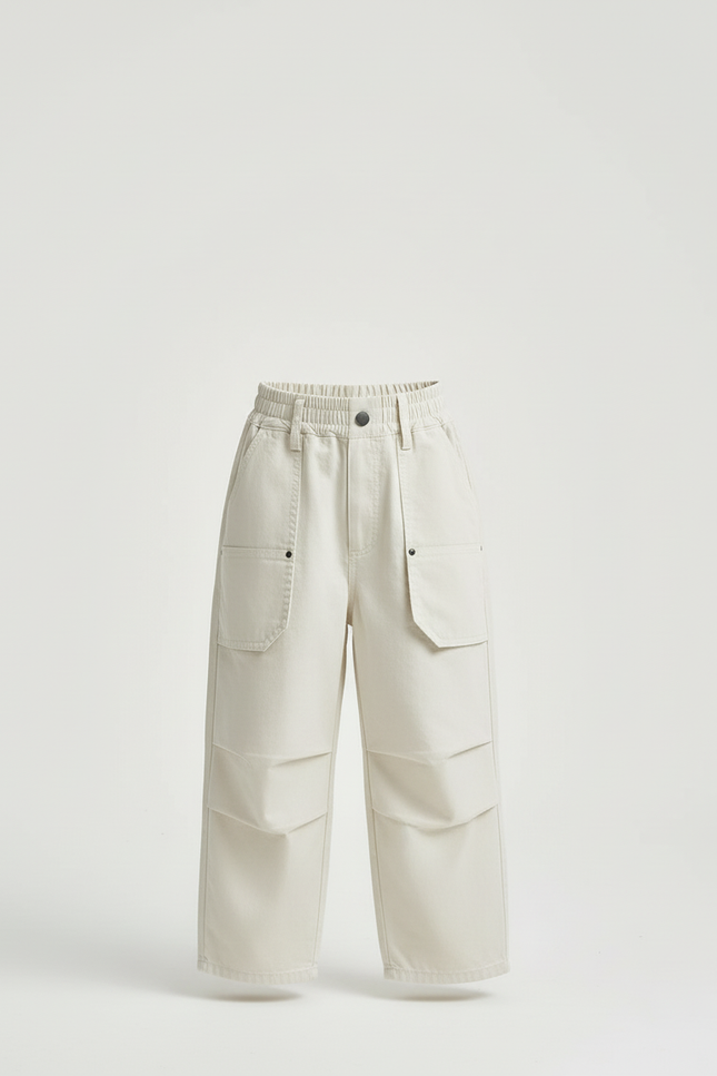 Pantalon Cargo Écru Ample Coton Casual Enfant - Beige Toile - vue 3