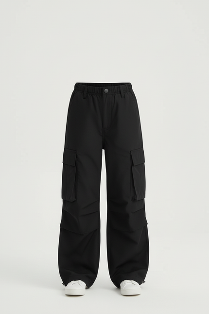 Pantalon Cargo Noir Large Décontracté Enfant Ado - Polyester - vue 3