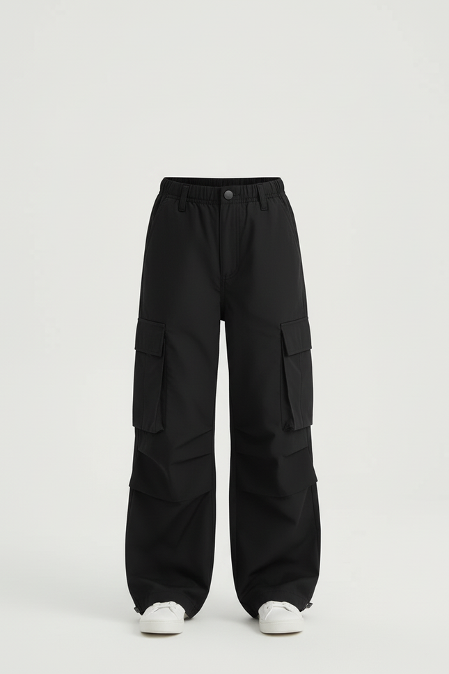 Pantalon Cargo Noir Large Décontracté Enfant Ado - Polyester - vue 3