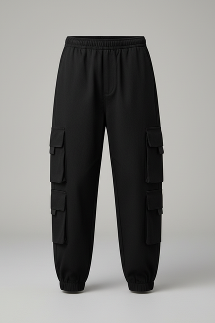 Pantalon Cargo Noir Ample Multipoches Enfant Décontracté - Toile - vue 3
