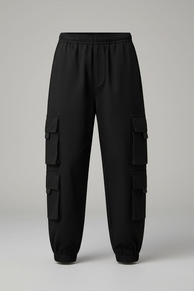 Pantalon Cargo Noir Ample Multipoches Enfant Décontracté - Toile - vue 3