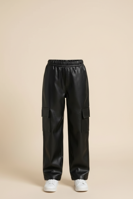 Pantalon Cargo Cuir Noir - Simili cuir - vue 3