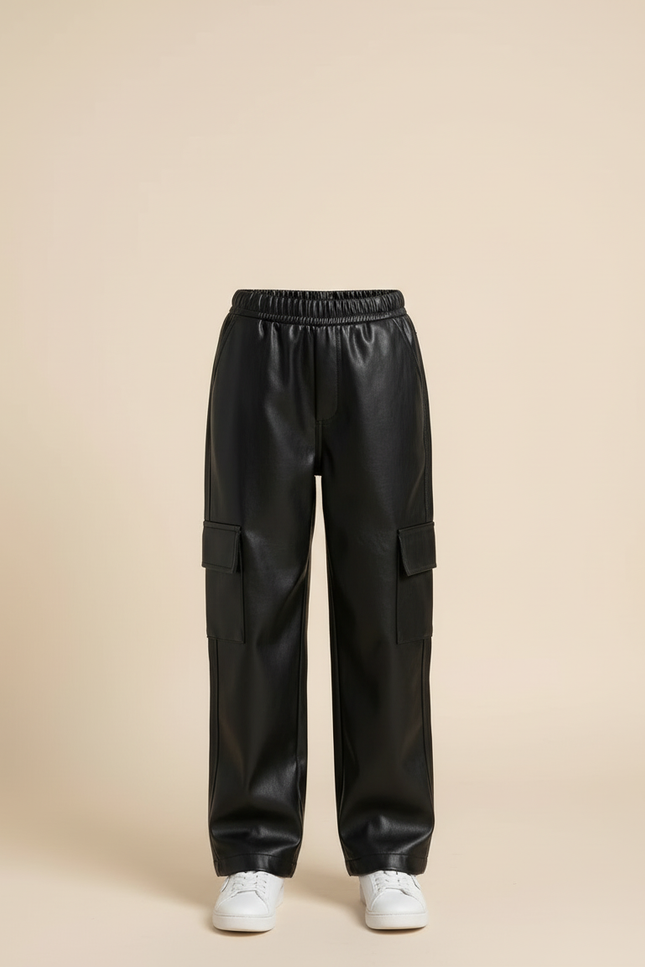 Pantalon Cargo Cuir Noir - Simili cuir - vue 3