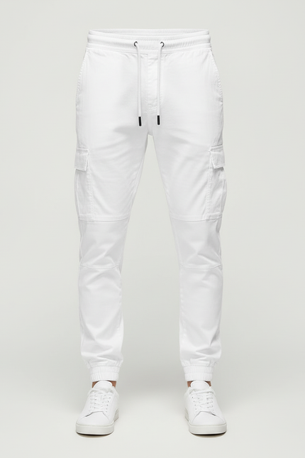 Pantalon Cargo Blanc Homme Cordon Élastique Jogger - Gabardine - vue 3