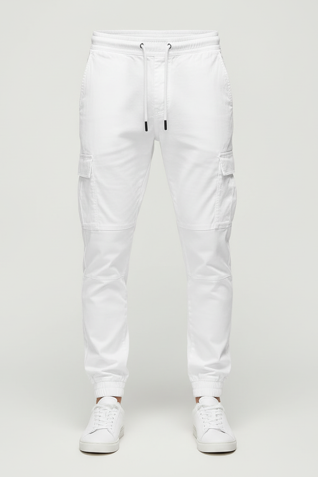 Pantalon Cargo Blanc Homme Cordon Élastique Jogger - Gabardine - vue 3